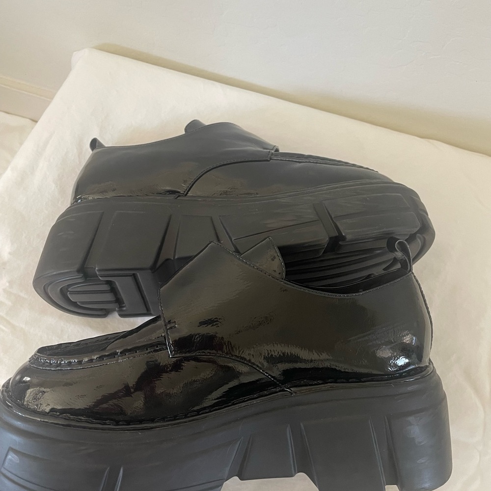 Black Patent Platform Loafers with Crystal Buckle - Picture 7 of 8